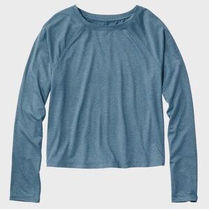 LL Bean Womens Movement Long Sleeve Essential Tee Boxy Crop Iron Blue Heather M
